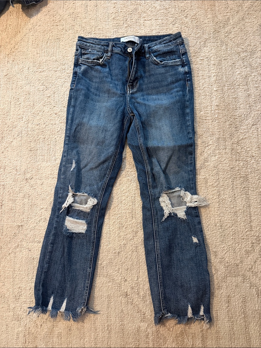 Women's Straight-Leg Distressed Jeans in Dark Blue